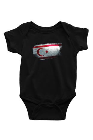 Kuzey Kıbrıs Türk Cumhuriyeti - Northern Cyprus Bayrağı Baskılı Unisex Siyah Bebek Body - Zıbın