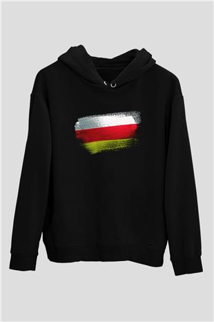 Kuzey Osetya Alanya - North Ossetia–Alania Bayrağı Baskılı Unisex Siyah Kapüşonlu Sweatshirt