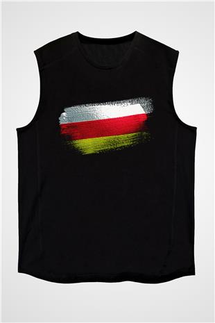 Kuzey Osetya Alanya - North Ossetia–Alania Bayrağı Baskılı Unisex Siyah Kolsuz Tişört