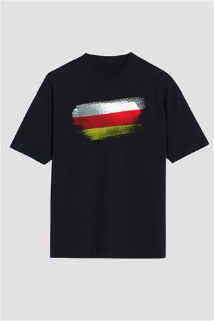 Kuzey Osetya Alanya - North Ossetia–Alania Bayrağı Baskılı Unisex Siyah Oversize Tişört