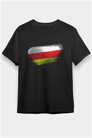 Kuzey Osetya Alanya - North Ossetia–Alania Bayrağı Baskılı Unisex Siyah Tişört