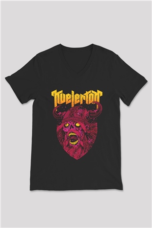 Kvelertak Siyah Unisex V Yaka Tişört T-Shirt