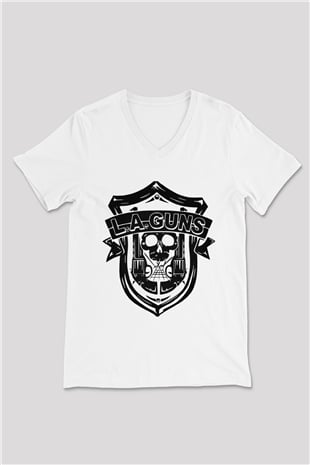 L.A. Guns Beyaz Unisex V Yaka Tişört