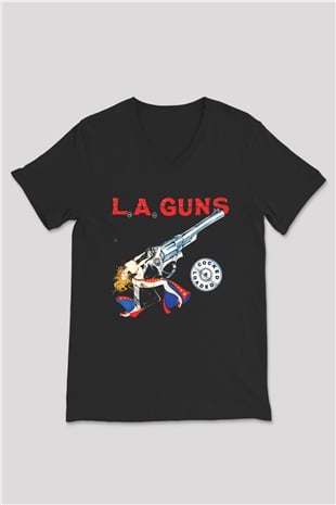 L.A. Guns Siyah Unisex V Yaka Tişört