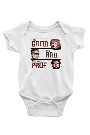 La casa de papel Baskılı Beyaz Unisex Bebek Body - Zıbın