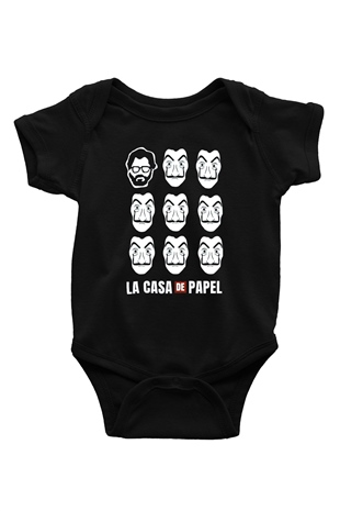 La casa de papel Baskılı Siyah Bebek Body - Zıbın