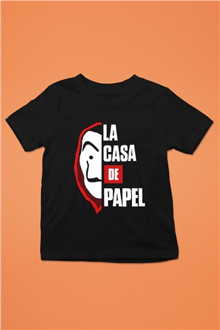 La casa de papel Baskılı Siyah Unisex Çocuk Tişört