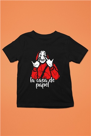 La casa de papel Baskılı Siyah Unisex Çocuk Tişört