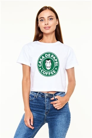 La casa de papel Beyaz Croptop Tişört