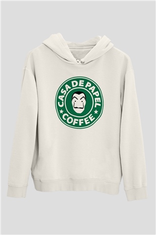 La casa de papel Beyaz Unisex Kapşonlu Sweatshirt