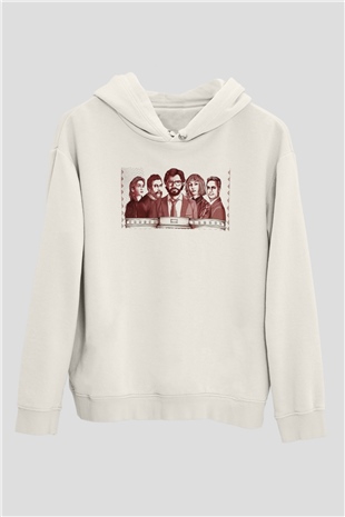 La casa de papel Beyaz Unisex Kapşonlu Sweatshirt