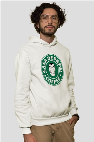 La casa de papel Beyaz Unisex Kapşonlu Sweatshirt