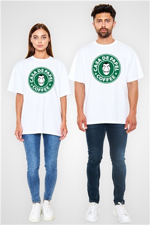 La casa de papel Beyaz Unisex Oversize Tişört T-Shirt