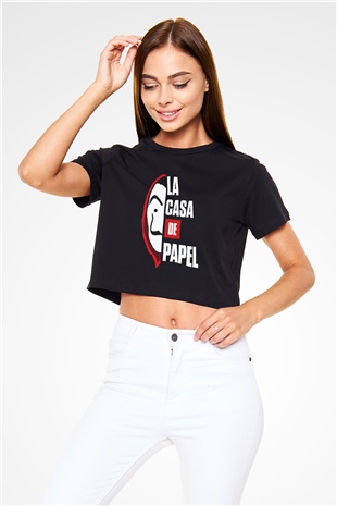 La casa de papel Siyah Crop Top Tişört