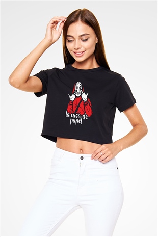 La casa de papel Siyah Crop Top Tişört