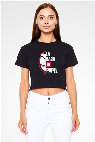 La casa de papel Siyah Crop Top Tişört