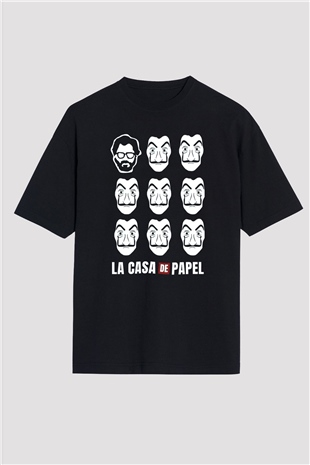 La casa de papel Siyah Unisex Oversize Tişört T-Shirt