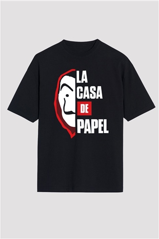 La casa de papel Siyah Unisex Oversize Tişört T-Shirt