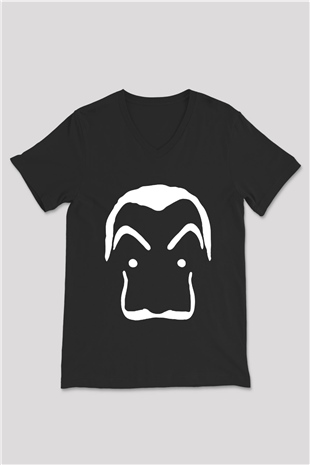 La casa de papel Siyah Unisex V Yaka Tişört T-Shirt