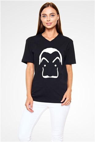 La casa de papel Siyah Unisex V Yaka Tişört T-Shirt