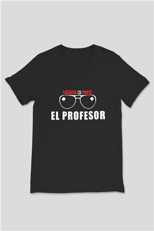 La casa de papel Siyah Unisex V Yaka Tişört T-Shirt
