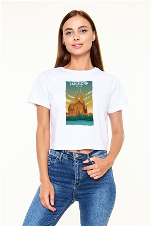La Sagrada Familia Beyaz  Crop Top Tişört