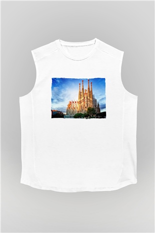 La Sagrada Familia Beyaz Unisex Kolsuz Tişört