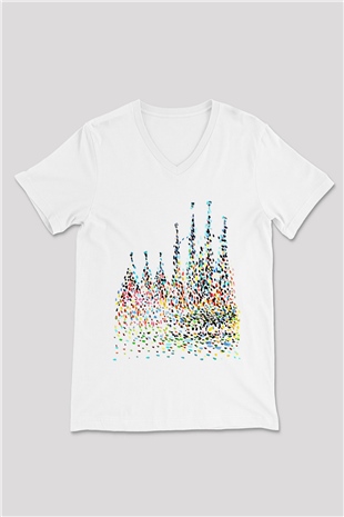 La Sagrada Familia Beyaz Unisex V Yaka Tişört T-Shirt