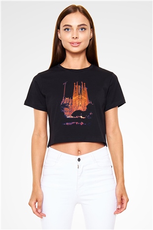 La Sagrada Familia Siyah  Crop Top Tişört