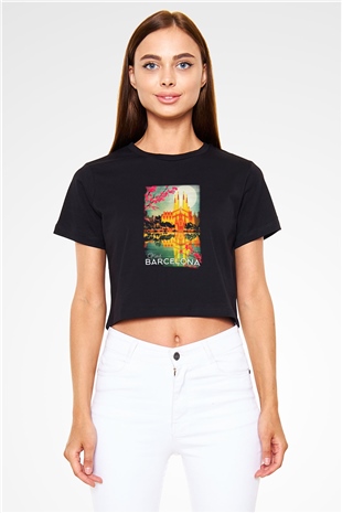 La Sagrada Familia Siyah Crop Top Tişört