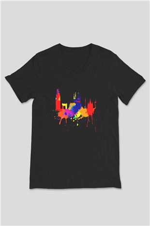 La Sagrada Familia Siyah Unisex V Yaka Tişört