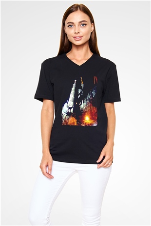 La Sagrada Familia Siyah Unisex V Yaka Tişört