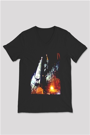 La Sagrada Familia Siyah Unisex V Yaka Tişört