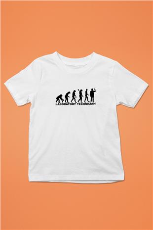 Laborant Evrimi Baskılı Unisex Beyaz Çocuk Tişörtü - Tshirt