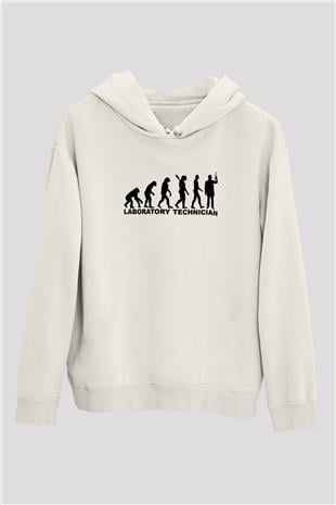 Laborant Evrimi Baskılı Unisex Ekru Hoodie