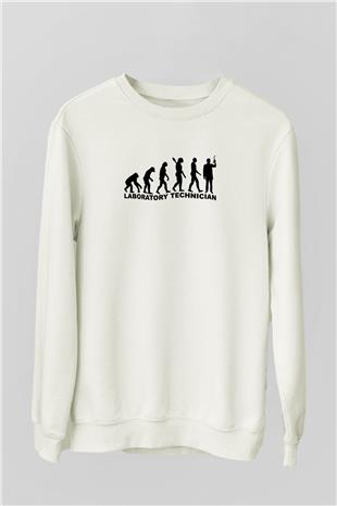 Laborant Evrimi Baskılı Unisex Ekru Sweatshirt