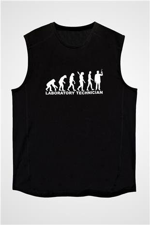 Laborant Evrimi Baskılı Unisex Kolsuz Siyah Tişört - Tshirt