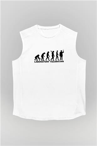 Laborant Evrimi Baskılı Unisex Kolsuz Beyaz Tişört - Tshirt