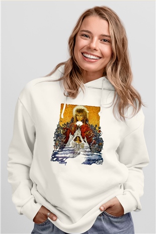 Labyrinth Beyaz Unisex Kapşonlu Sweatshirt