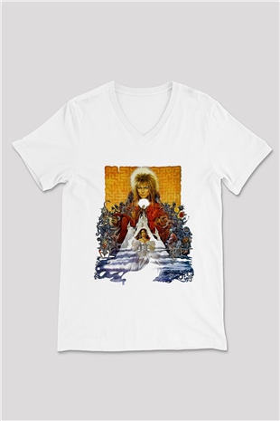 Labyrinth Beyaz Unisex V Yaka Tişört