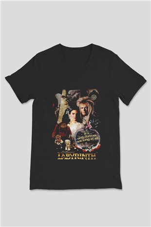 Labyrinth Siyah Unisex  V Yaka Tişört