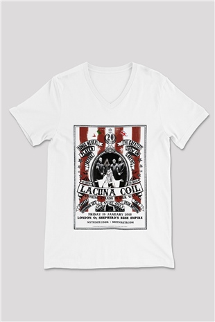 Lacuna Coil Beyaz Unisex V Yaka Tişört T-Shirt