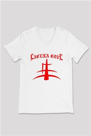 Lacuna Coil Beyaz Unisex V Yaka Tişört T-Shirt