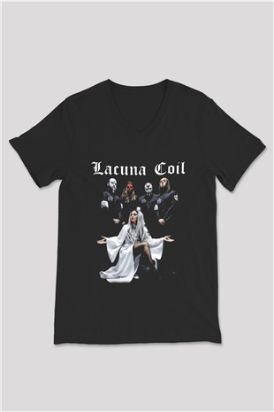 Lacuna Coil Siyah Unisex V Yaka Tişört T-Shirt