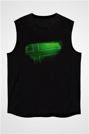 Ladonia Bayrağı Baskılı Unisex Siyah Kolsuz Tişört