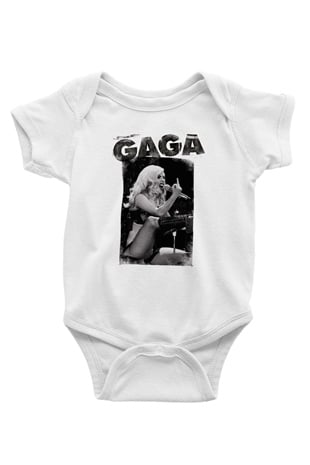 Lady Gaga Baskılı Beyaz Unisex Bebek Body - Zıbın