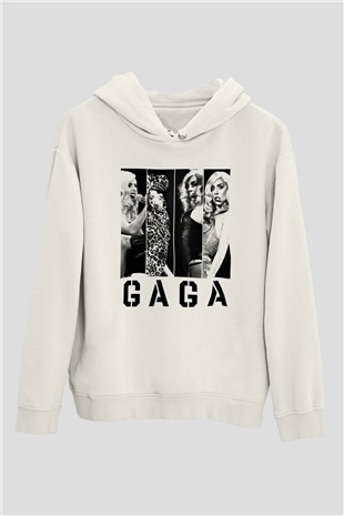 Lady Gaga Beyaz Unisex Kapşonlu Sweatshirt