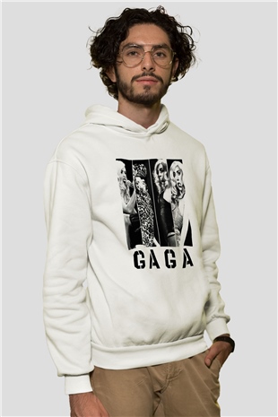 Lady Gaga Beyaz Unisex Kapşonlu Sweatshirt