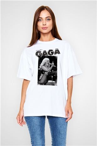 Lady Gaga Beyaz Unisex Oversize Tişört T-Shirt