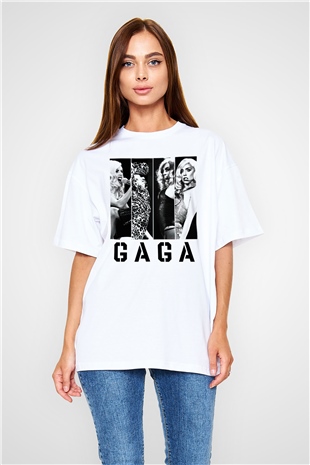 Lady Gaga Beyaz Unisex Oversize Tişört T-Shirt